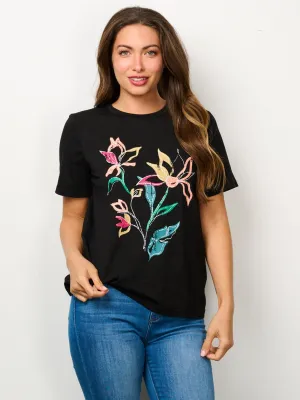 WOMEN'S SHORT SLEEVE FLORAL GRAPHIC TOP
