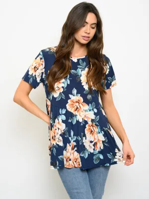 WOMEN'S SHORT SLEEVE TUNIC FLORAL TOP