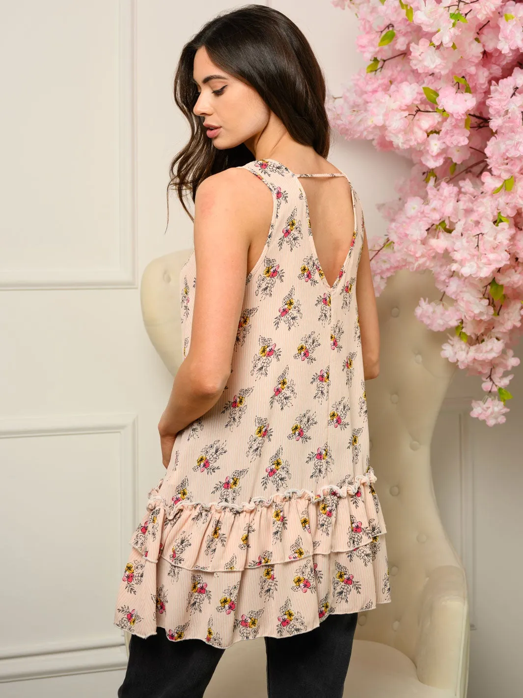 WOMEN'S TIERED FLORAL TANK TOP