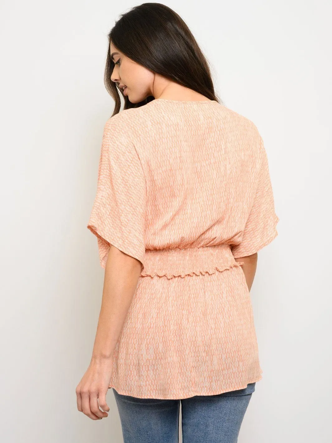 WOMEN'S V-NECK RUCHED TUNIC SHORT SLEEVE TOP