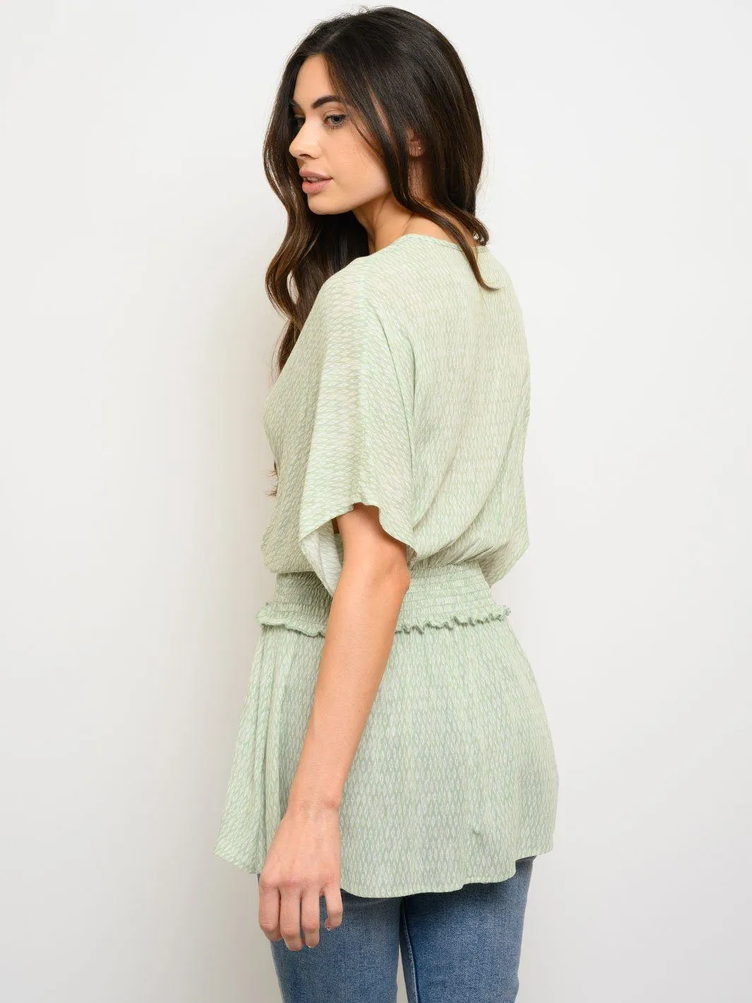 WOMEN'S V-NECK RUCHED TUNIC SHORT SLEEVE TOP