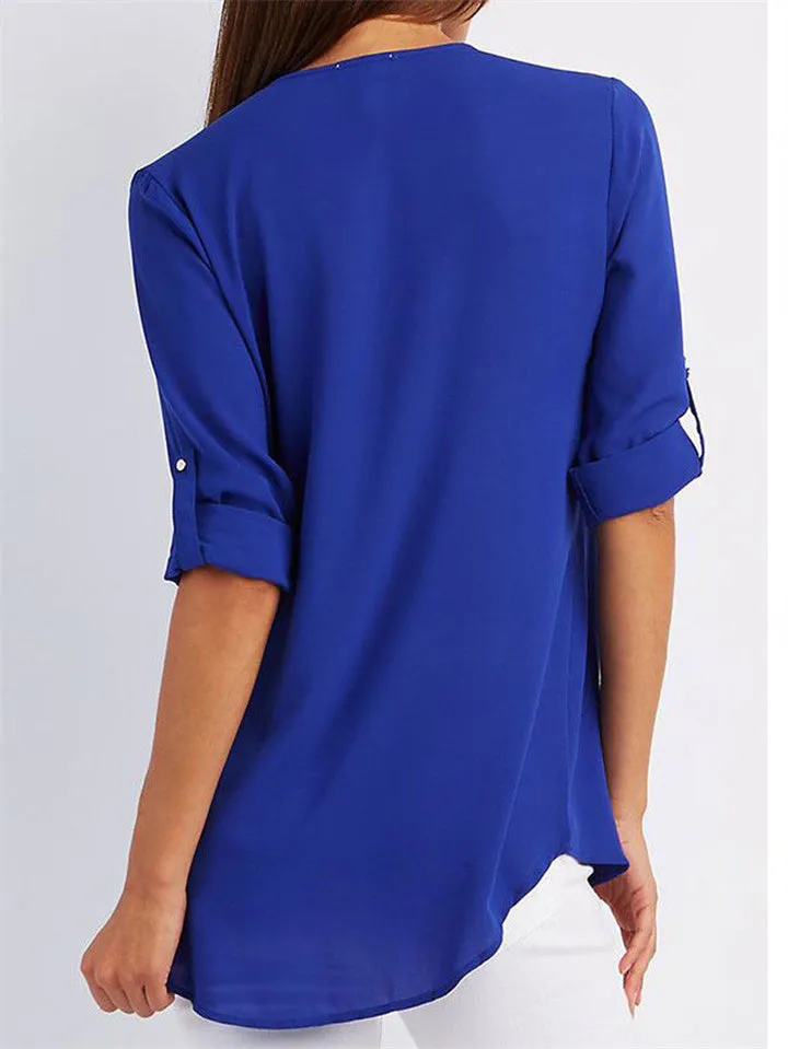 Women's V-neck Zipper Chiffon Shirts
