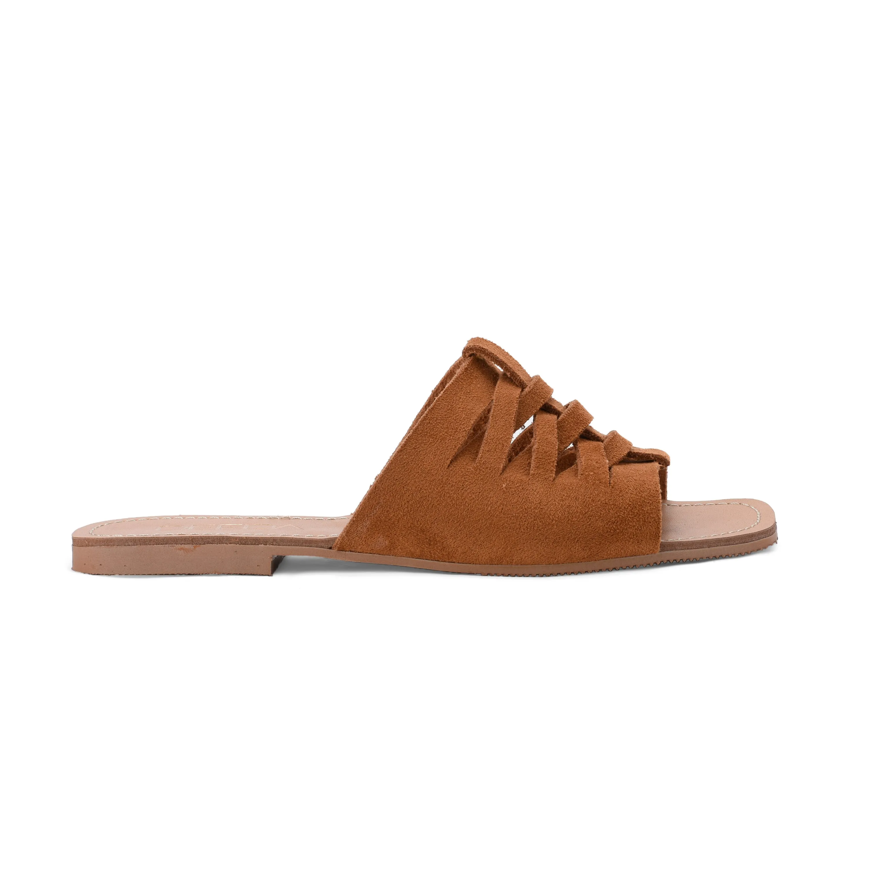 WOVEN SUEDE FLATS - CAMEL