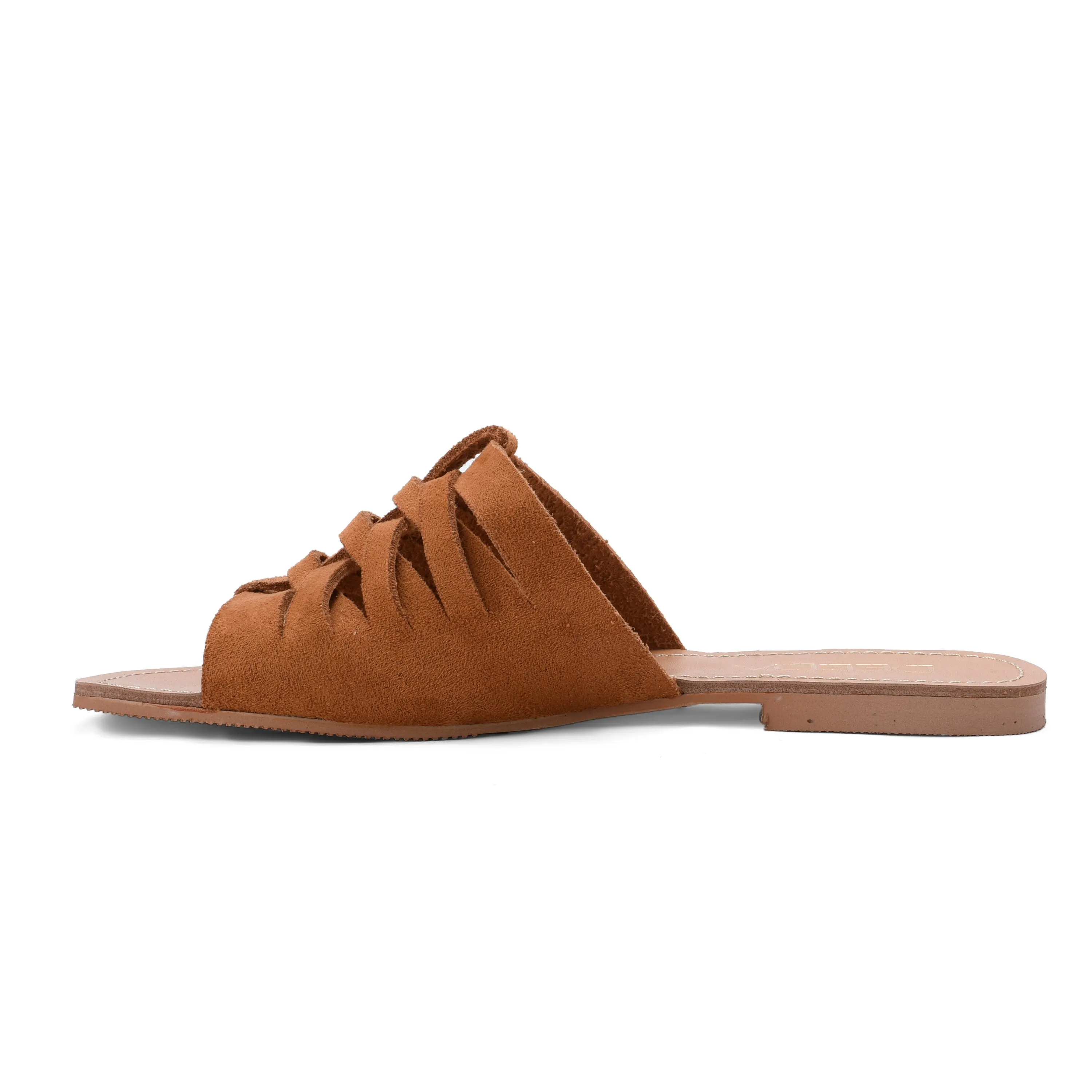 WOVEN SUEDE FLATS - CAMEL