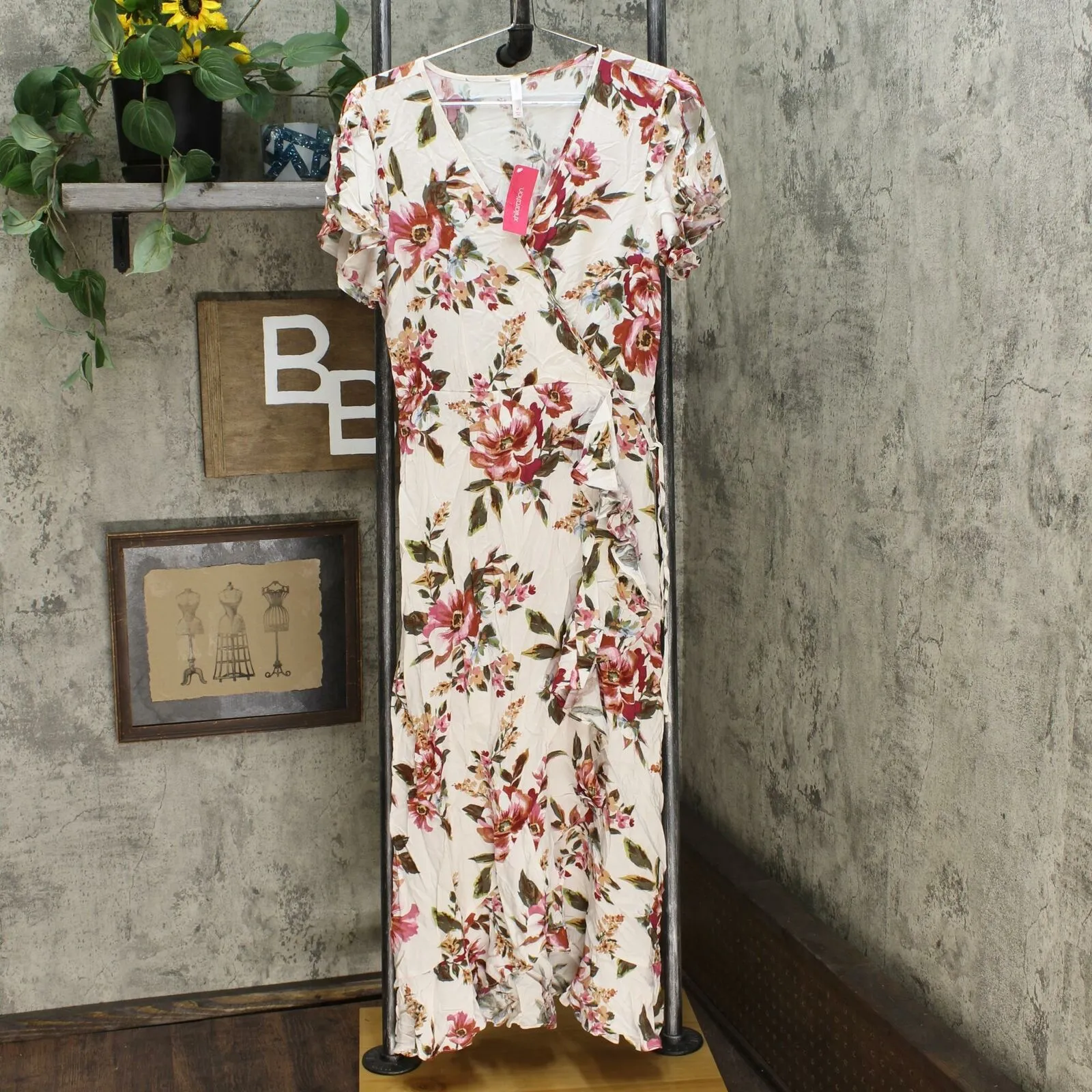 Xhilaration Women's Floral Print Short Sleeve Maxi Wrap Dress