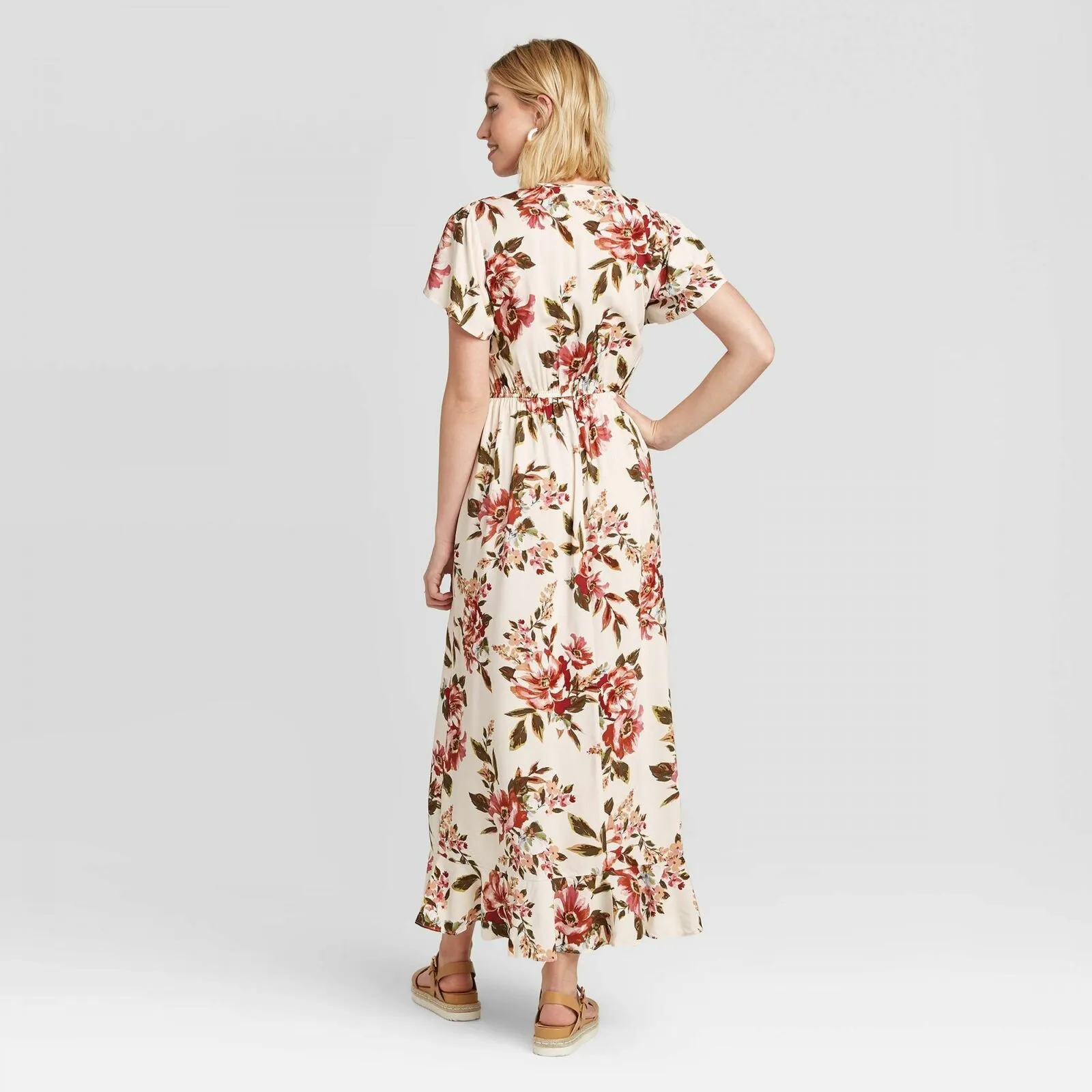 Xhilaration Women's Floral Print Short Sleeve Maxi Wrap Dress