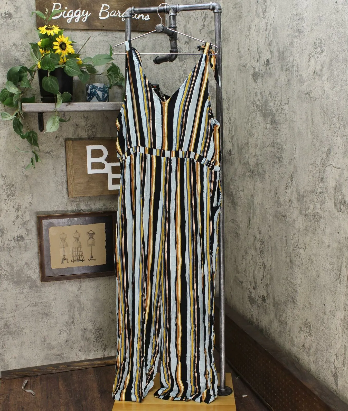 Xhilaration Women's Striped Sleeveless V Neck Button Front Jumpsuit