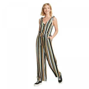 Xhilaration Women's Striped Sleeveless V Neck Button Front Jumpsuit