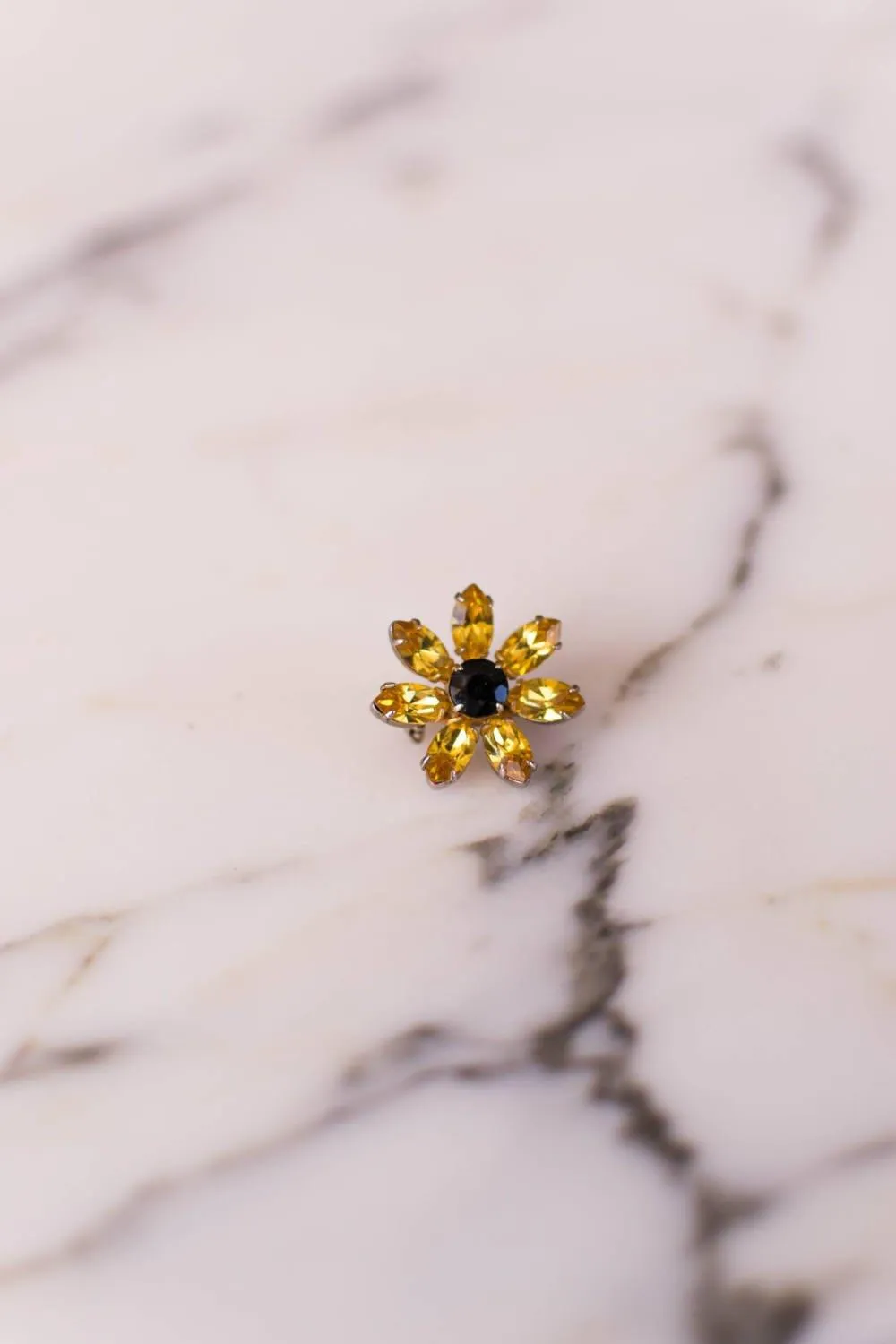 Yellow and Black Rhinestone Sunflower Scatter Pin