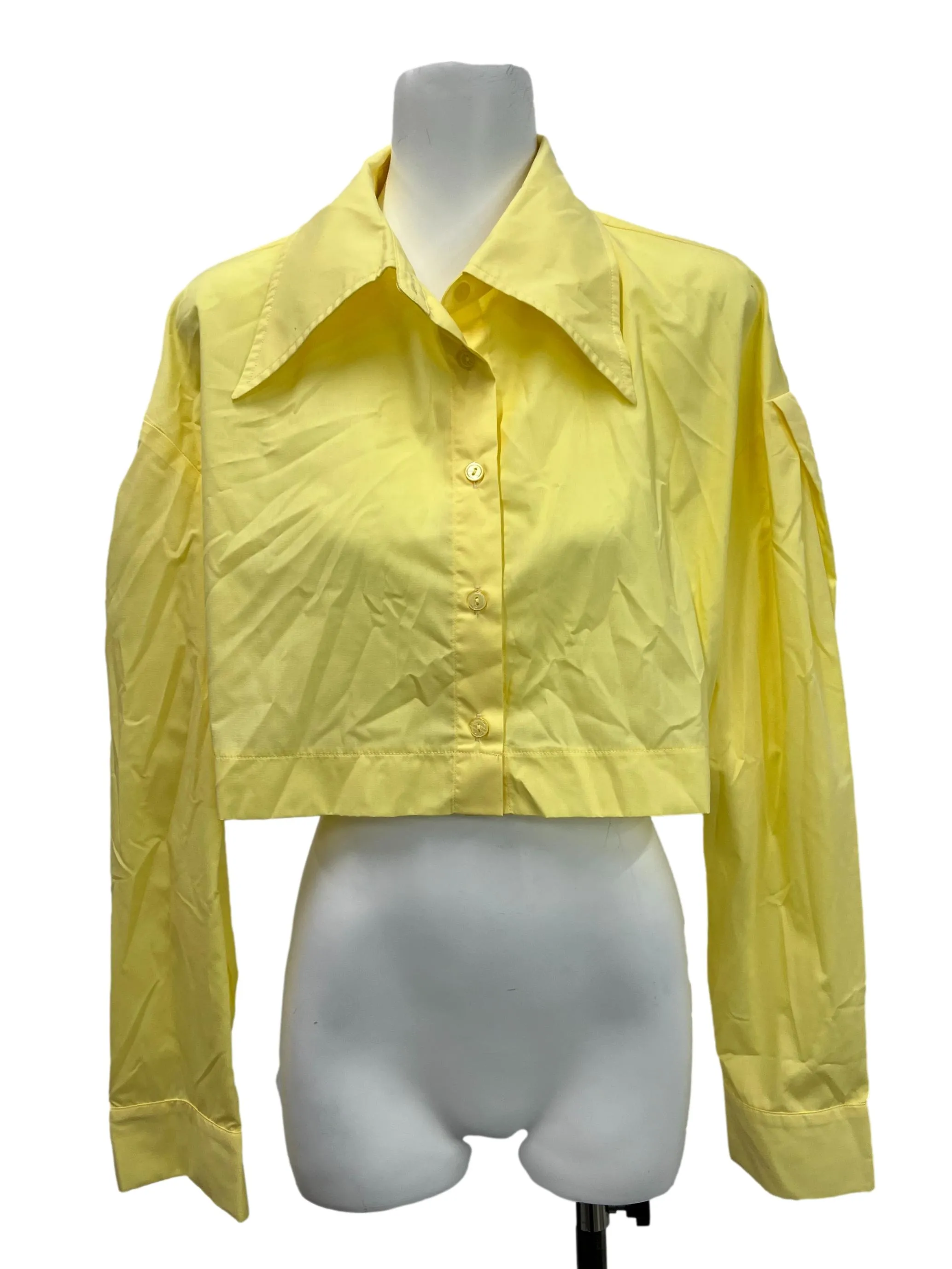 Yellow Cropped Button Down Top