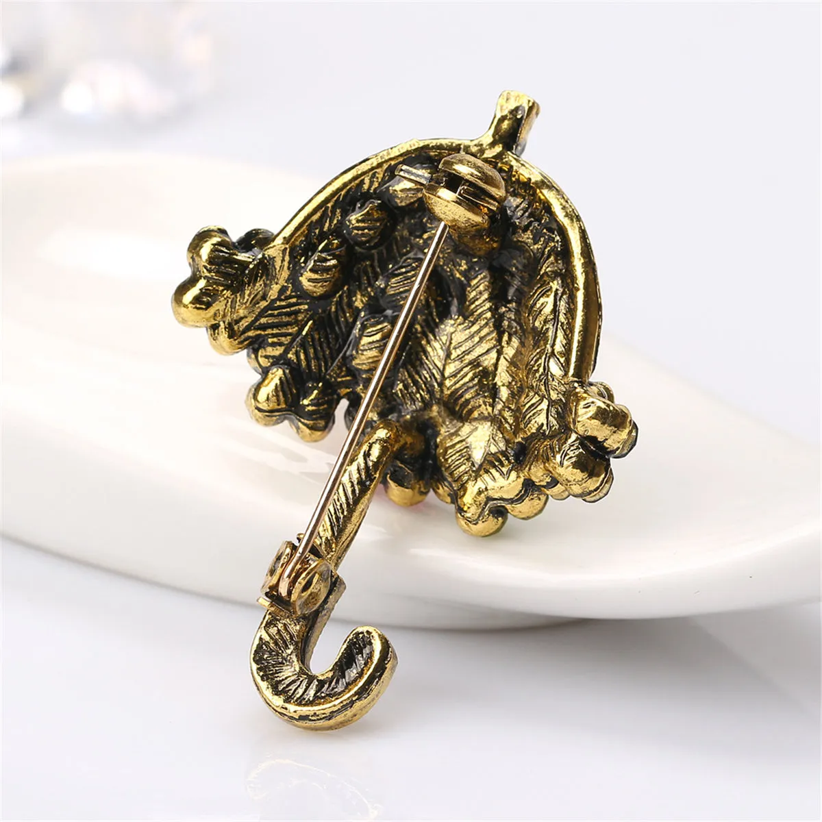 Yellow Cubic Zirconia & 18K Gold-Plated Flower Umbrella Brooch