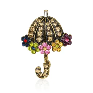 Yellow Cubic Zirconia & 18K Gold-Plated Flower Umbrella Brooch