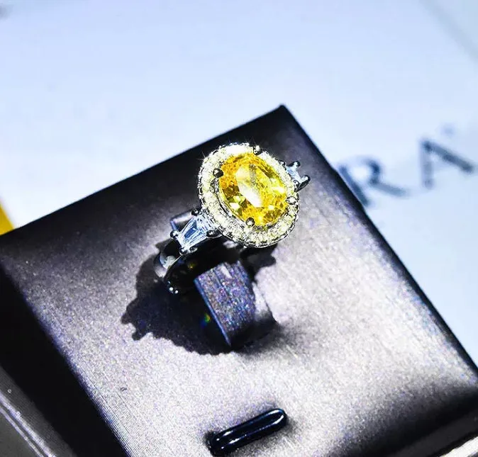 Yellow Diamond Ring | Yellow Diamond Engagement Rings | Canary Yellow Diamond Ring | Halo Wedding Ring | Womens Engagement Ring | Halo Ring