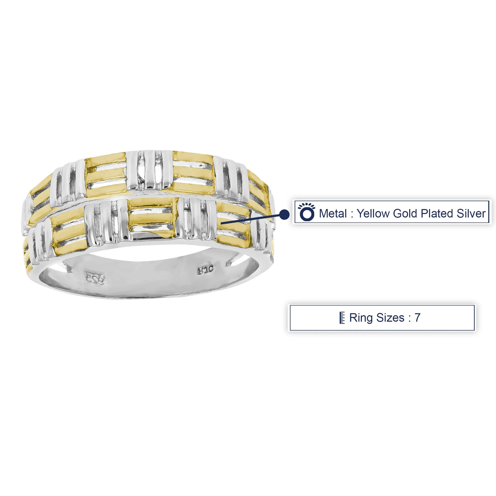 Yellow Gold Plated Sterling Silver Wedding Band Size 7