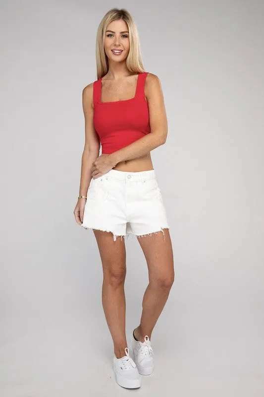 ZENANA Cotton Square Neck Cropped Cami Top