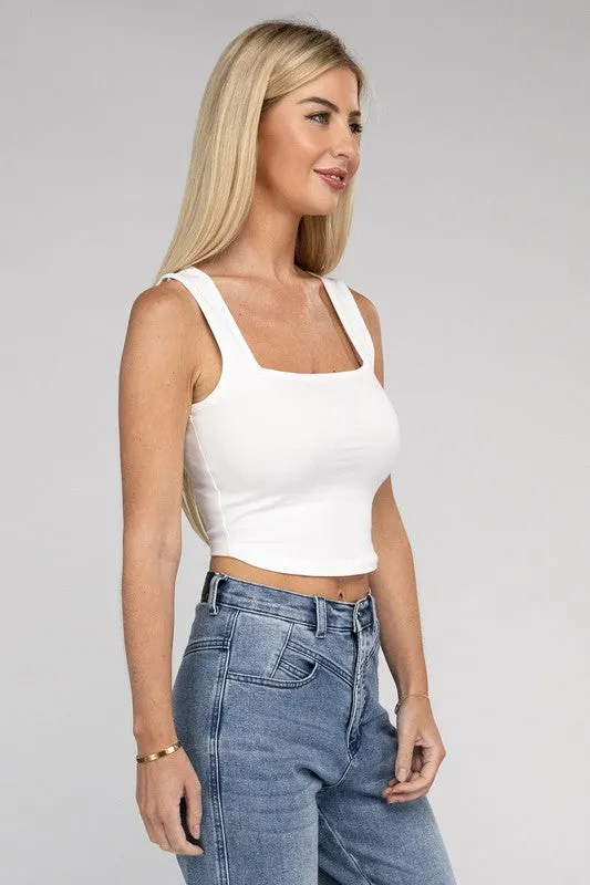 ZENANA Cotton Square Neck Cropped Cami Top