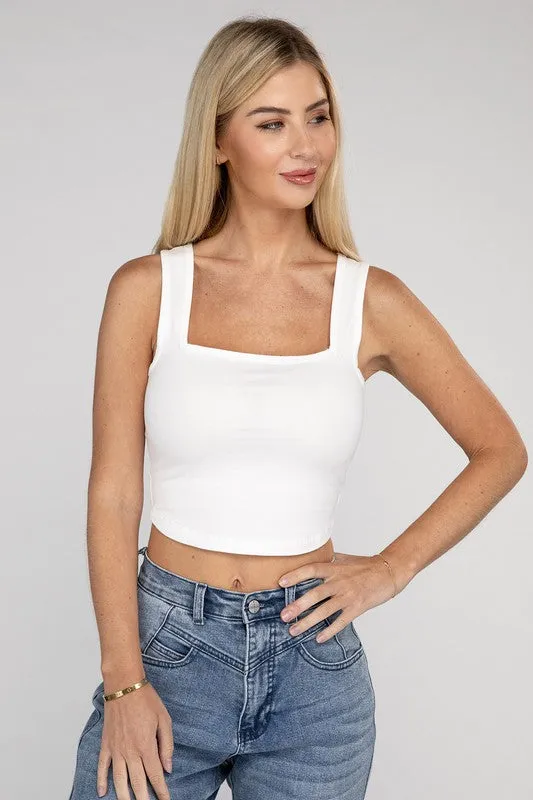 ZENANA Cotton Square Neck Cropped Cami Top