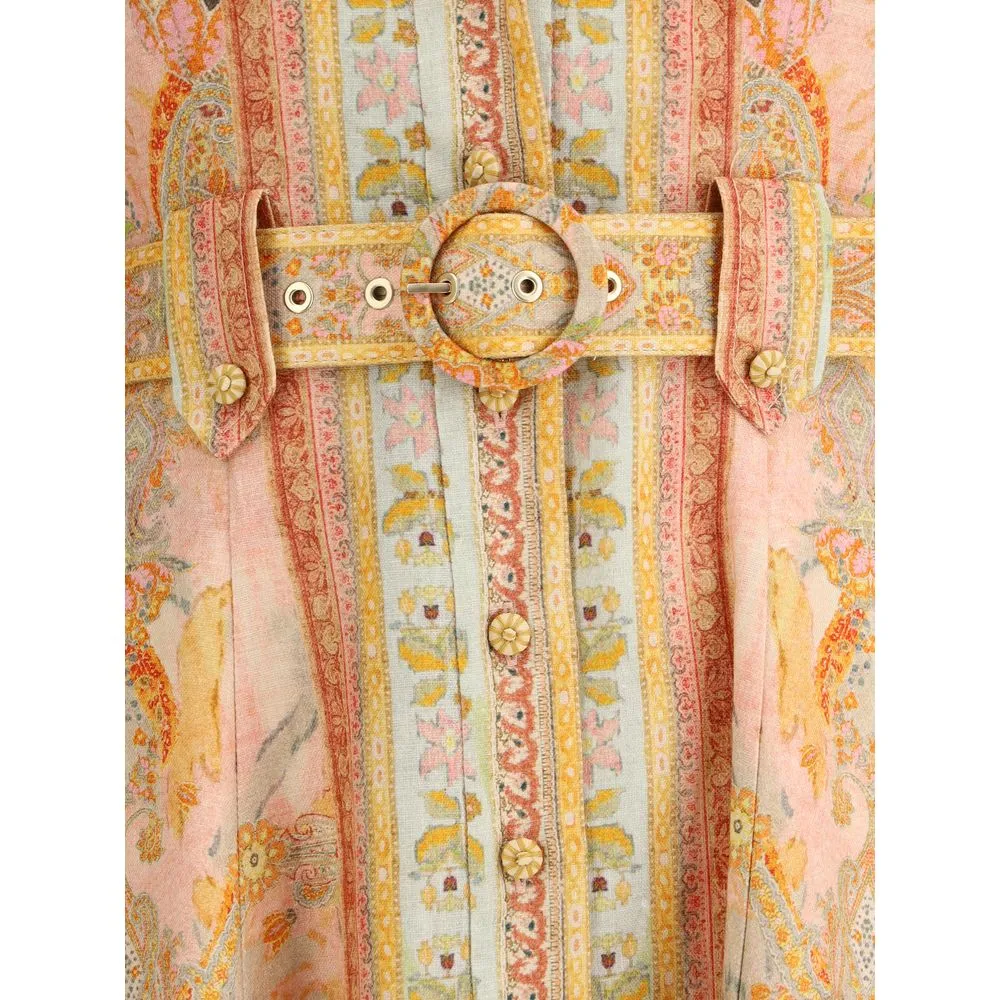 ZIMMERMANN Acacia Women Multicolor Dress Linen Floral Print Belted Bodycon Wrap