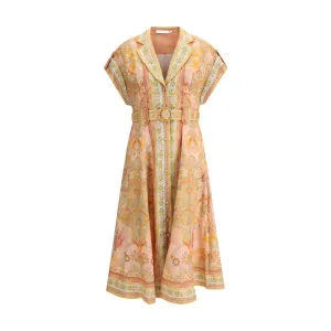 ZIMMERMANN Acacia Women Multicolor Dress Linen Floral Print Belted Bodycon Wrap