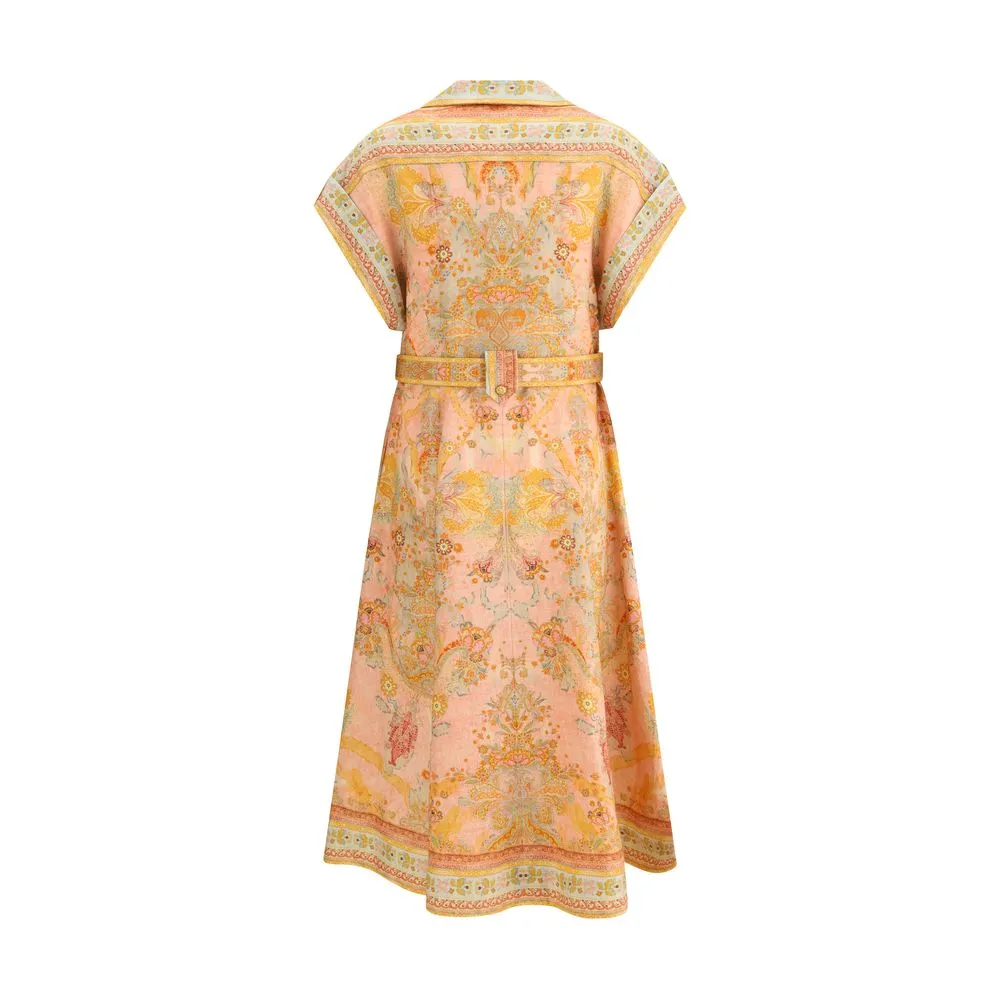 ZIMMERMANN Acacia Women Multicolor Dress Linen Floral Print Belted Bodycon Wrap