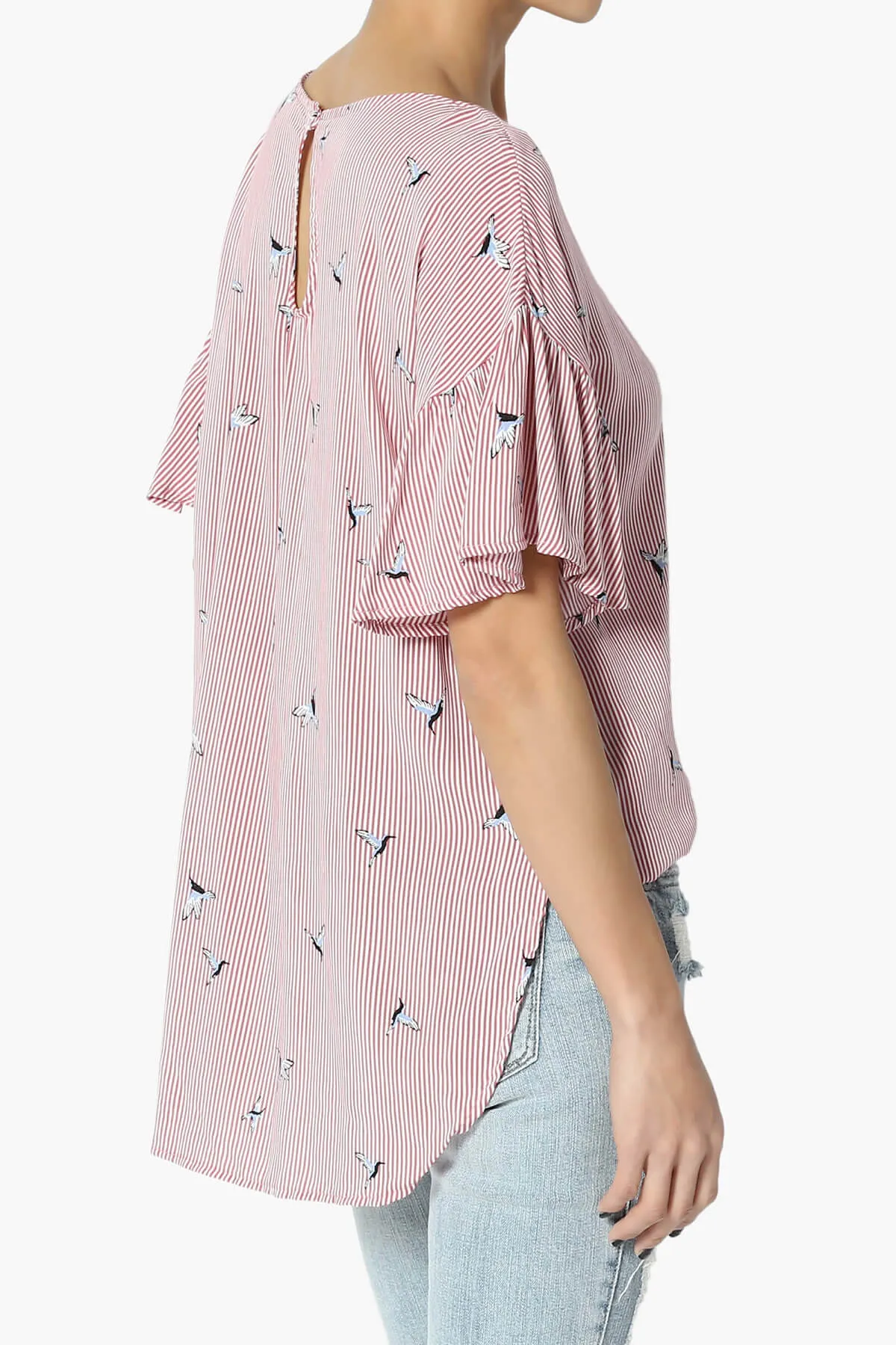 Zuma Striped Ruffle Sleeve Top
