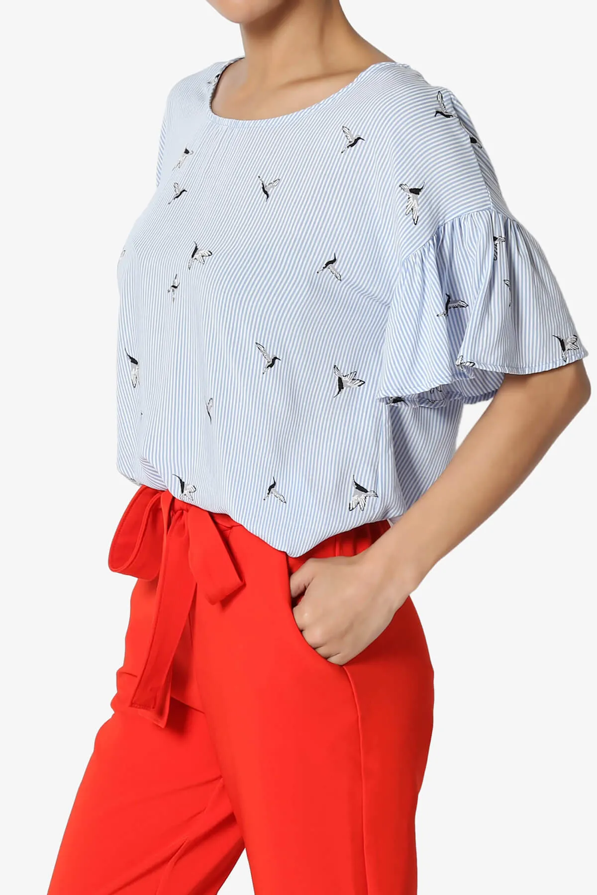 Zuma Striped Ruffle Sleeve Top