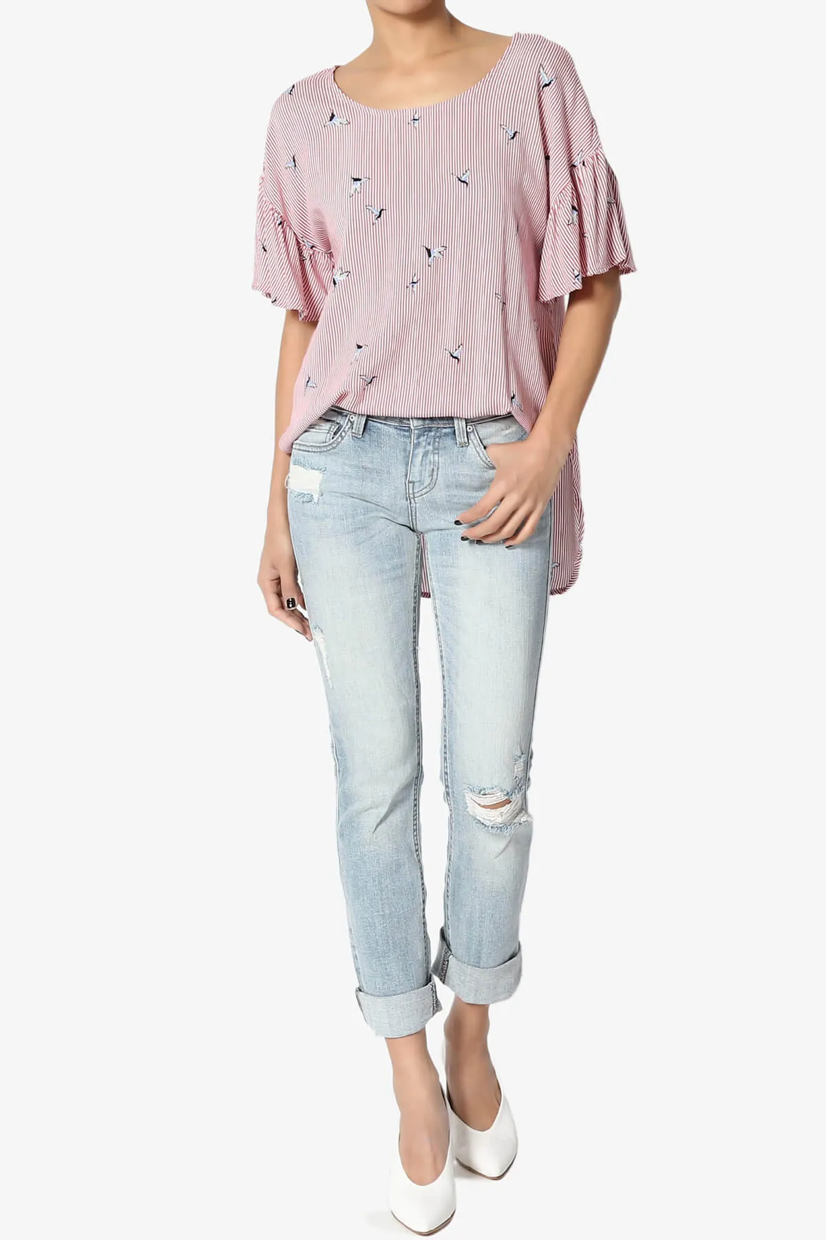 Zuma Striped Ruffle Sleeve Top