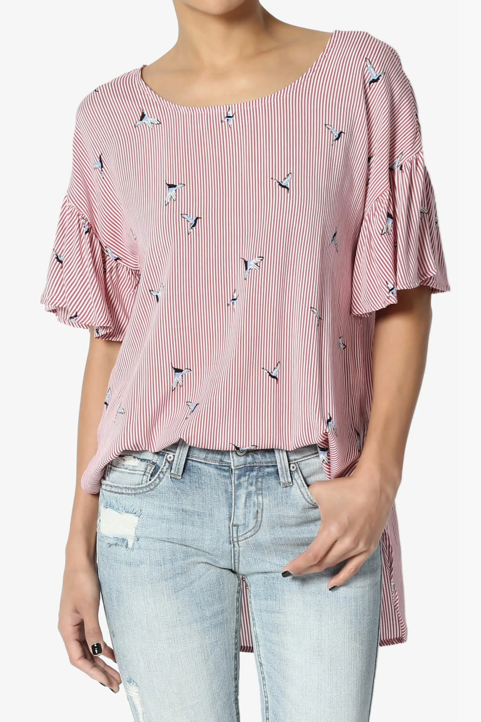 Zuma Striped Ruffle Sleeve Top