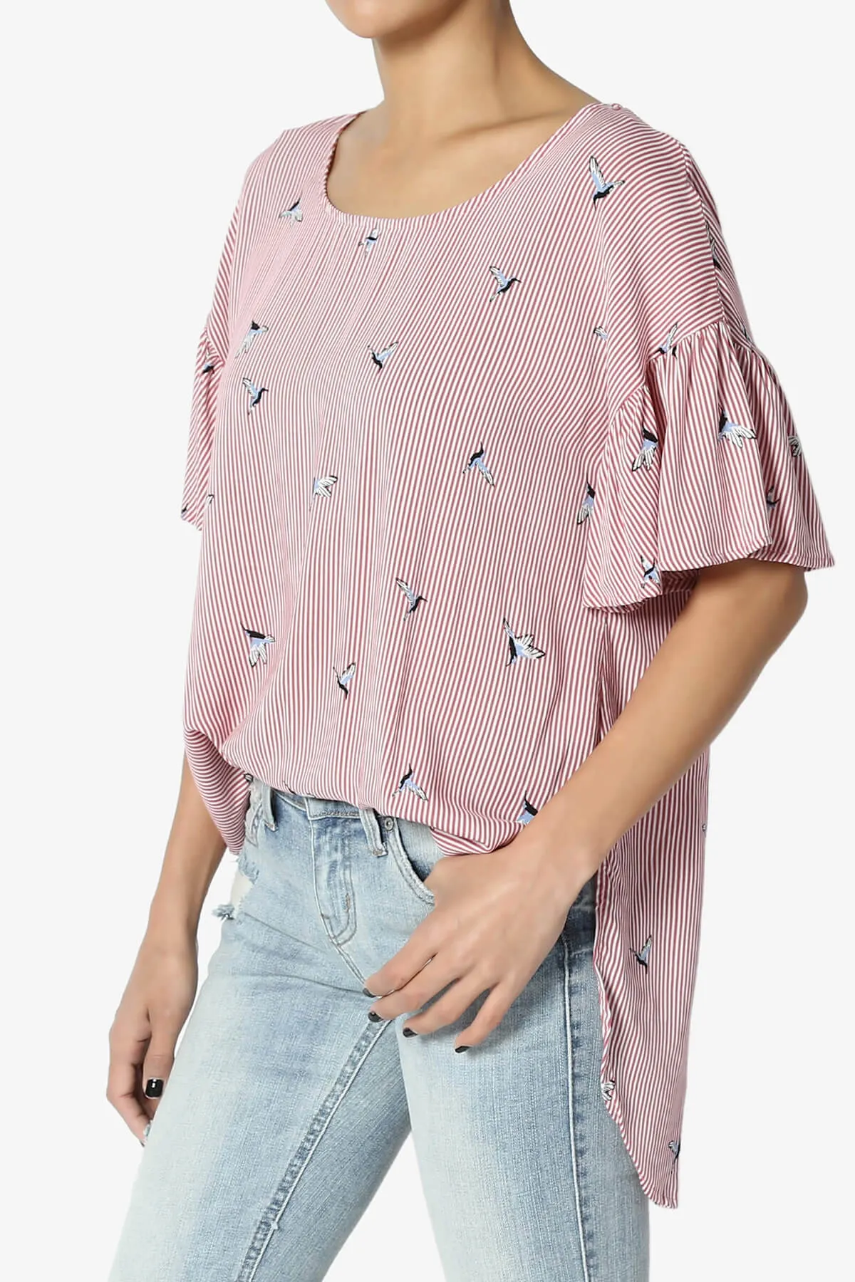 Zuma Striped Ruffle Sleeve Top